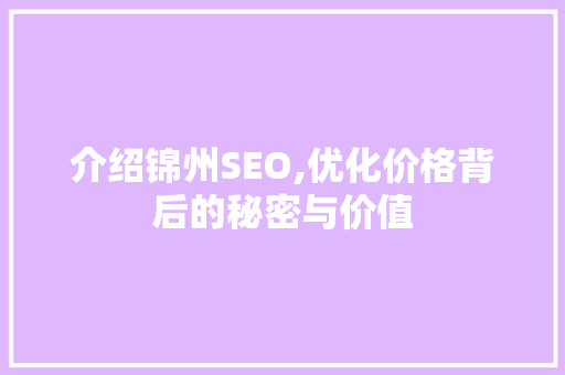 介绍锦州SEO,优化价格背后的秘密与价值
