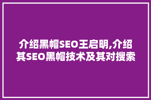 介绍黑帽SEO王启明,介绍其SEO黑帽技术及其对搜索引擎优化行业的影响 英文谷歌算法