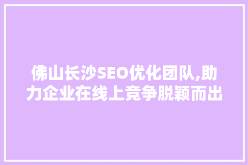 佛山长沙SEO优化团队,助力企业在线上竞争脱颖而出