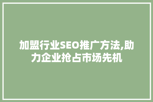 加盟行业SEO推广方法,助力企业抢占市场先机