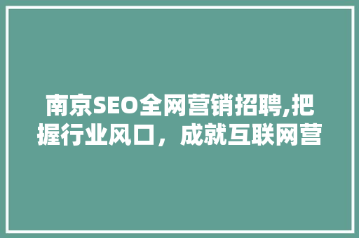 南京SEO全网营销招聘,把握行业风口，成就互联网营销精英