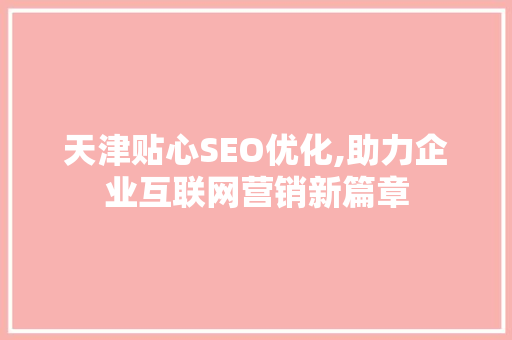天津贴心SEO优化,助力企业互联网营销新篇章 seo技术