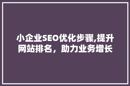小企业SEO优化步骤,提升网站排名，助力业务增长 小程序开发