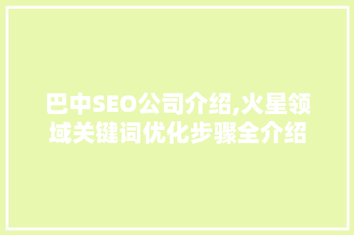 巴中SEO公司介绍,火星领域关键词优化步骤全介绍