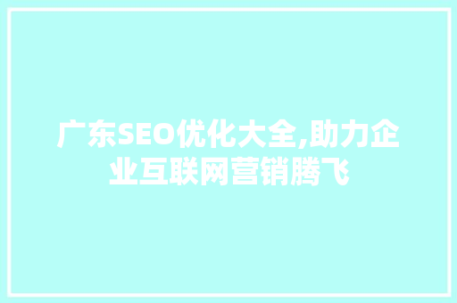 广东SEO优化大全,助力企业互联网营销腾飞
