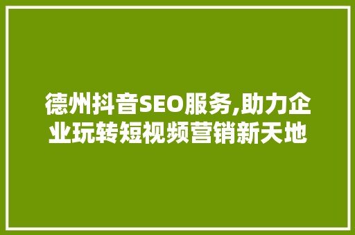 德州抖音SEO服务,助力企业玩转短视频营销新天地