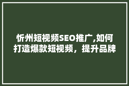 忻州短视频SEO推广,如何打造爆款短视频，提升品牌影响力