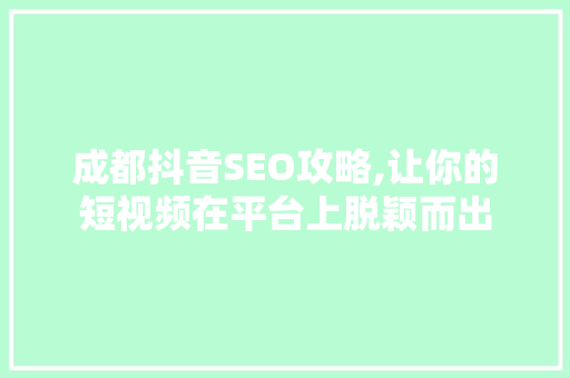 成都抖音SEO攻略,让你的短视频在平台上脱颖而出
