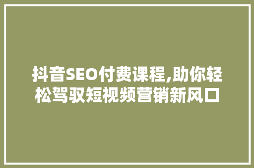 抖音SEO付费课程,助你轻松驾驭短视频营销新风口