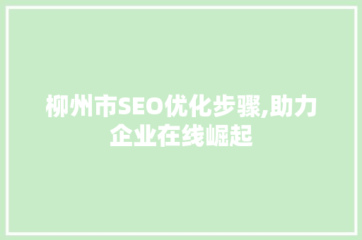 柳州市SEO优化步骤,助力企业在线崛起 seo技术