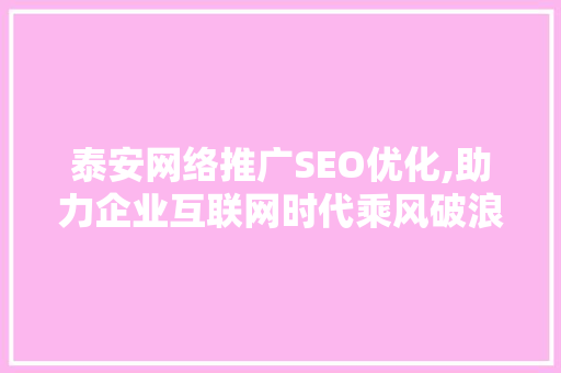 泰安网络推广SEO优化,助力企业互联网时代乘风破浪