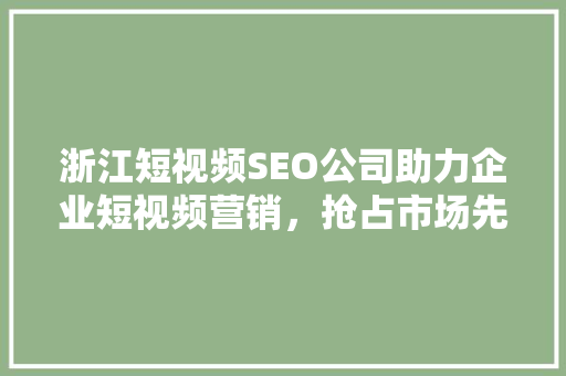 浙江短视频SEO公司助力企业短视频营销，抢占市场先机
