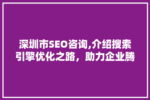 深圳市SEO咨询,介绍搜索引擎优化之路，助力企业腾飞 AI技术学习
