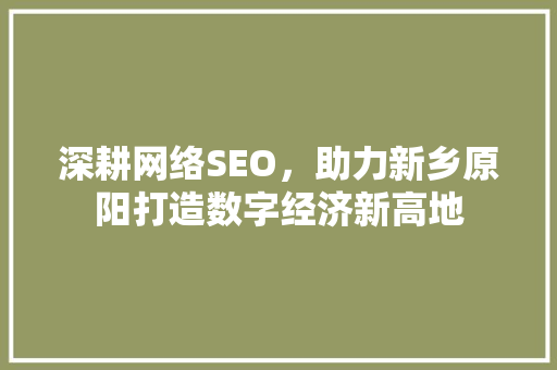深耕网络SEO，助力新乡原阳打造数字经济新高地 小程序开发