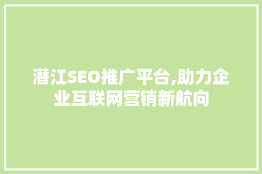 潜江SEO推广平台,助力企业互联网营销新航向