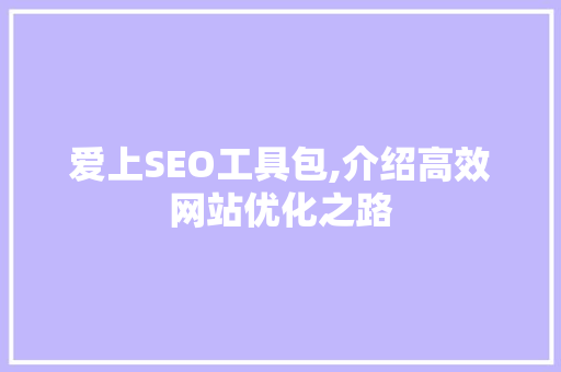 爱上SEO工具包,介绍高效网站优化之路 搜狗优化