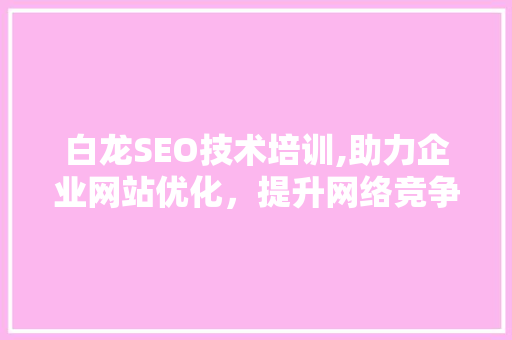 白龙SEO技术培训,助力企业网站优化，提升网络竞争力 AI技术学习