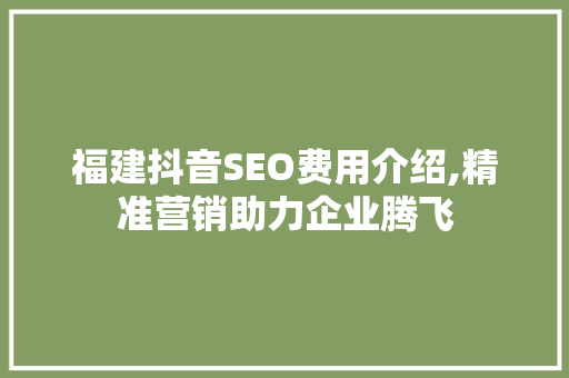 福建抖音SEO费用介绍,精准营销助力企业腾飞 网站开发
