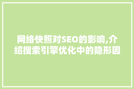 网络快照对SEO的影响,介绍搜索引擎优化中的隐形因素