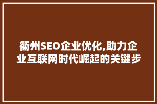 衢州SEO企业优化,助力企业互联网时代崛起的关键步骤 网站优化