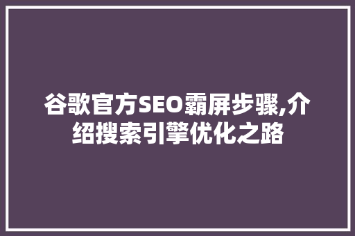 谷歌官方SEO霸屏步骤,介绍搜索引擎优化之路