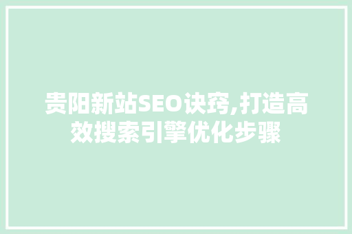 贵阳新站SEO诀窍,打造高效搜索引擎优化步骤