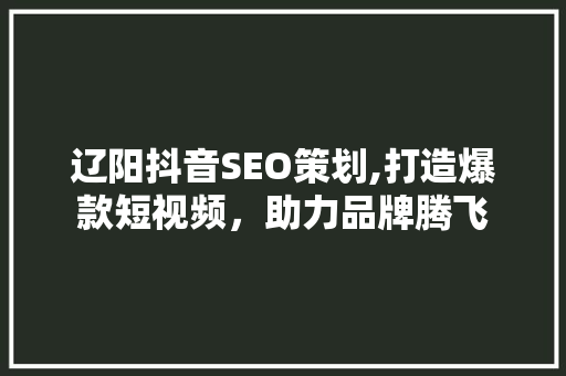 辽阳抖音SEO策划,打造爆款短视频，助力品牌腾飞 头条优化