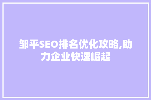 邹平SEO排名优化攻略,助力企业快速崛起 英文谷歌算法