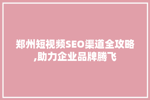 郑州短视频SEO渠道全攻略,助力企业品牌腾飞