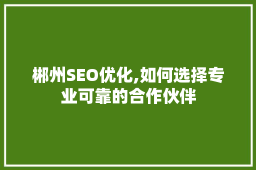 郴州SEO优化,如何选择专业可靠的合作伙伴 搜狗优化