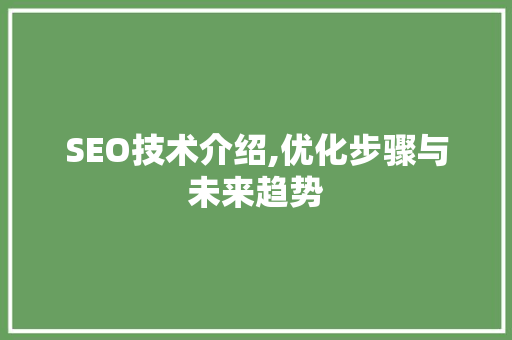SEO技术介绍,优化步骤与未来趋势