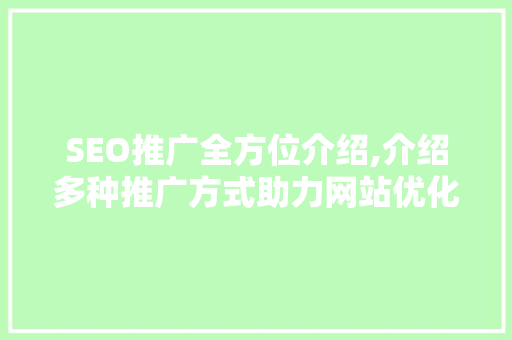 SEO推广全方位介绍,介绍多种推广方式助力网站优化 英文谷歌算法