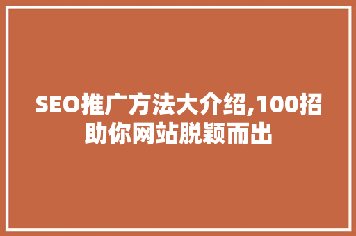 SEO推广方法大介绍,100招助你网站脱颖而出