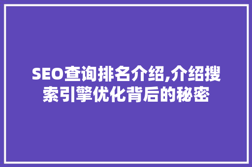 SEO查询排名介绍,介绍搜索引擎优化背后的秘密 百度算法