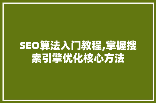 SEO算法入门教程,掌握搜索引擎优化核心方法 网站优化