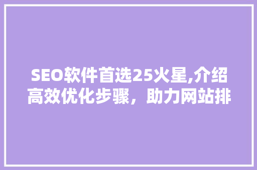 SEO软件首选25火星,介绍高效优化步骤，助力网站排名飞跃 360搜优化