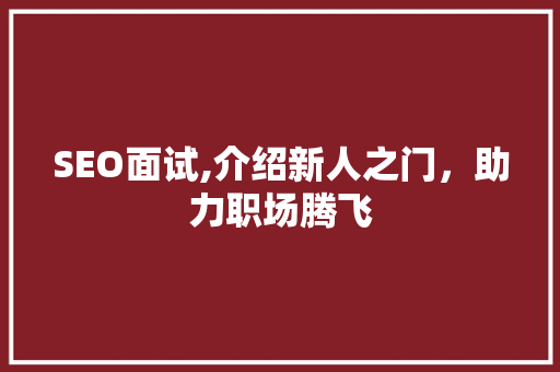 SEO面试,介绍新人之门，助力职场腾飞 头条优化