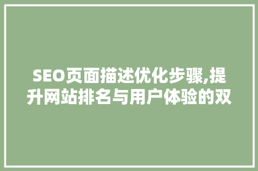 SEO页面描述优化步骤,提升网站排名与用户体验的双重保障 搜狗优化