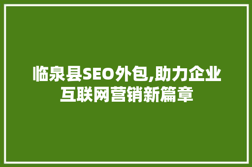 临泉县SEO外包,助力企业互联网营销新篇章 360搜优化