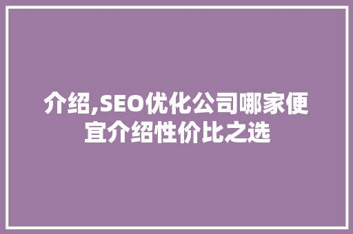 介绍,SEO优化公司哪家便宜介绍性价比之选