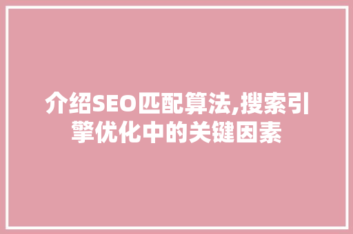 介绍SEO匹配算法,搜索引擎优化中的关键因素