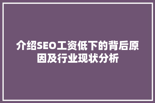 介绍SEO工资低下的背后原因及行业现状分析