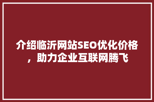 介绍临沂网站SEO优化价格，助力企业互联网腾飞