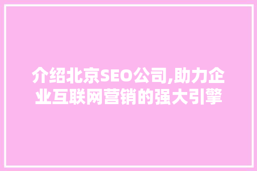 介绍北京SEO公司,助力企业互联网营销的强大引擎