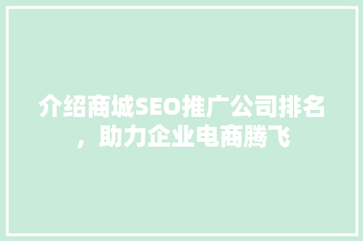 介绍商城SEO推广公司排名，助力企业电商腾飞 网站优化