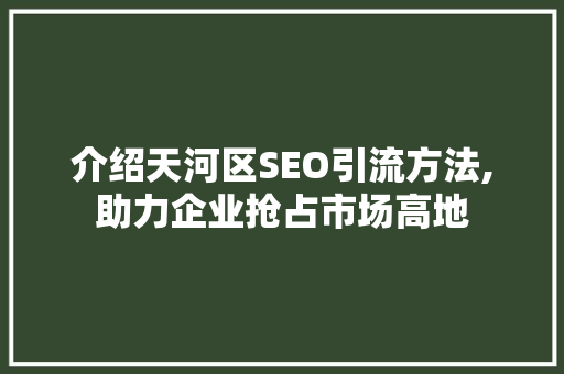 介绍天河区SEO引流方法,助力企业抢占市场高地