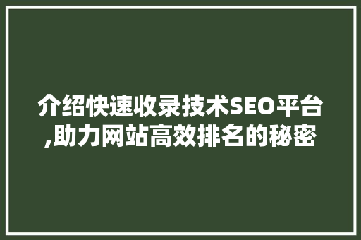 介绍快速收录技术SEO平台,助力网站高效排名的秘密武器