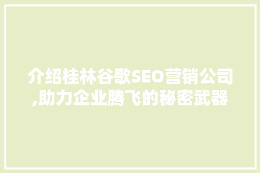 介绍桂林谷歌SEO营销公司,助力企业腾飞的秘密武器 AI技术学习