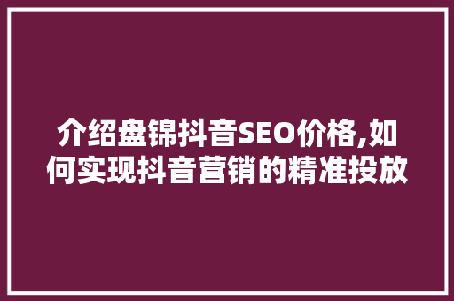 介绍盘锦抖音SEO价格,如何实现抖音营销的精准投放