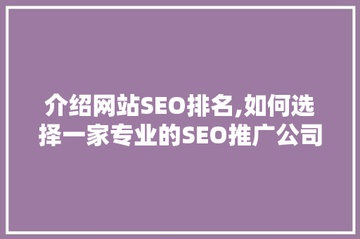 介绍网站SEO排名,如何选择一家专业的SEO推广公司